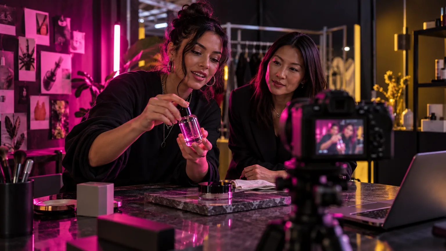Creator and founder testing a filmed product demonstration
